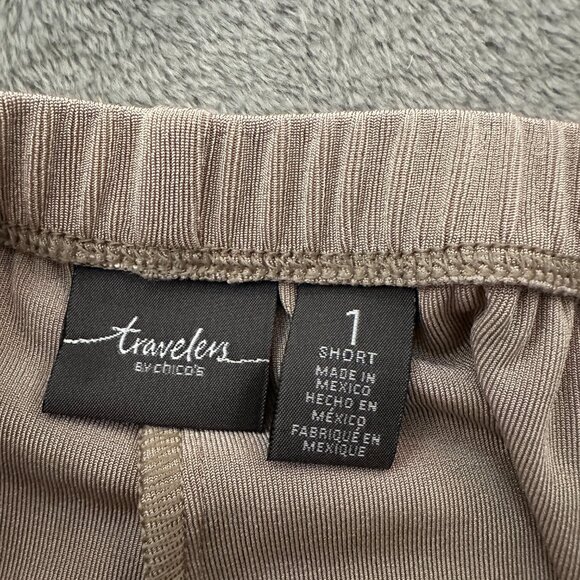 Chico's Travelers Straight Leg Pull On Slinky Pants 1 Short MEDIUM Beige - Picture 3 of 6